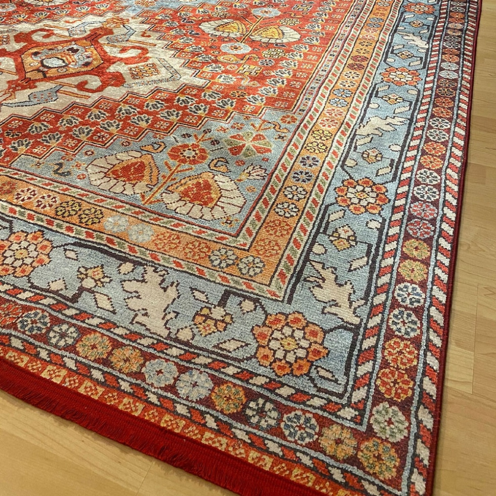 Red Oriental style turkish washable Rug