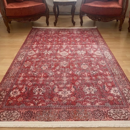 Red Oushak Kilim Style Washable Rug