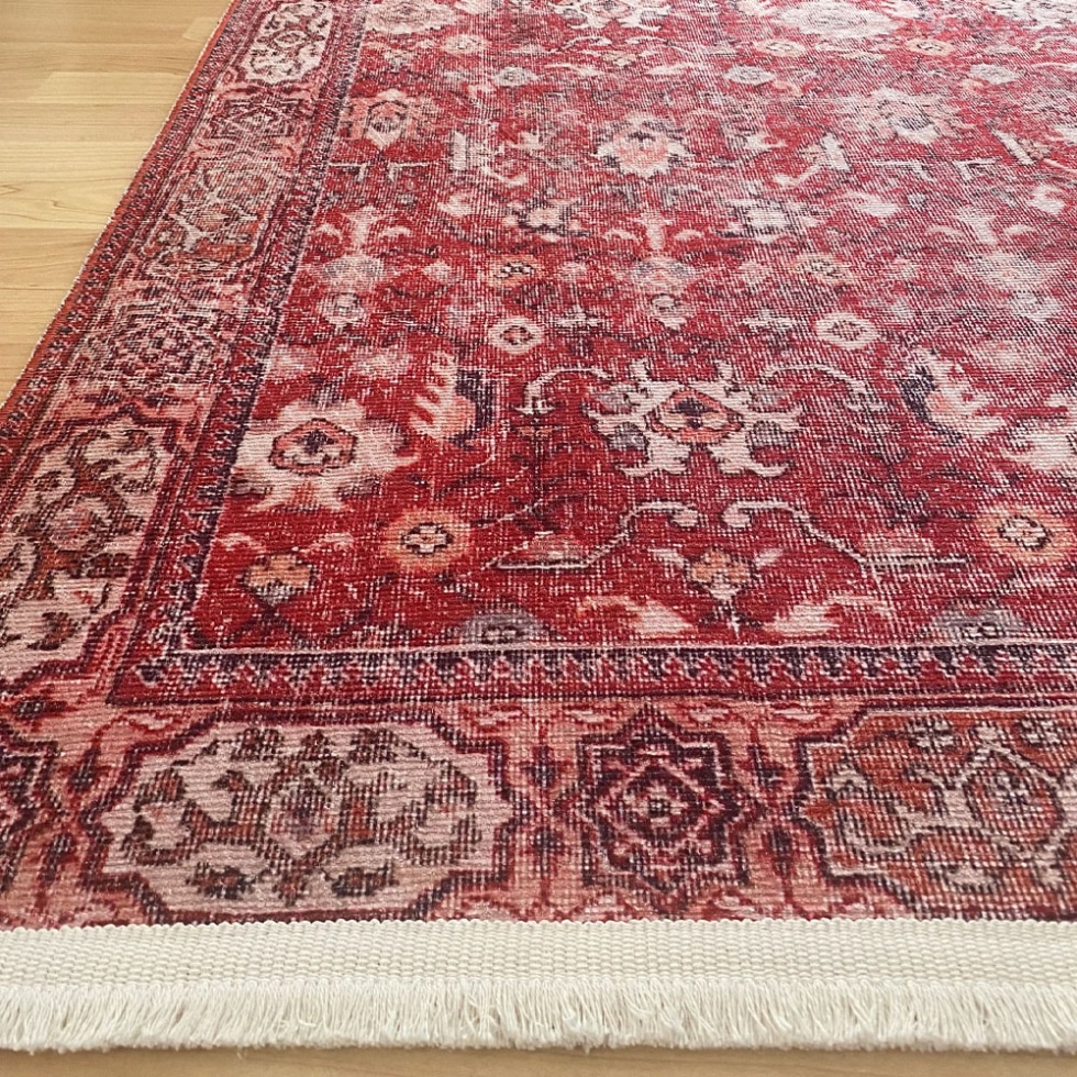 Red Oushak Kilim Style Washable Rug