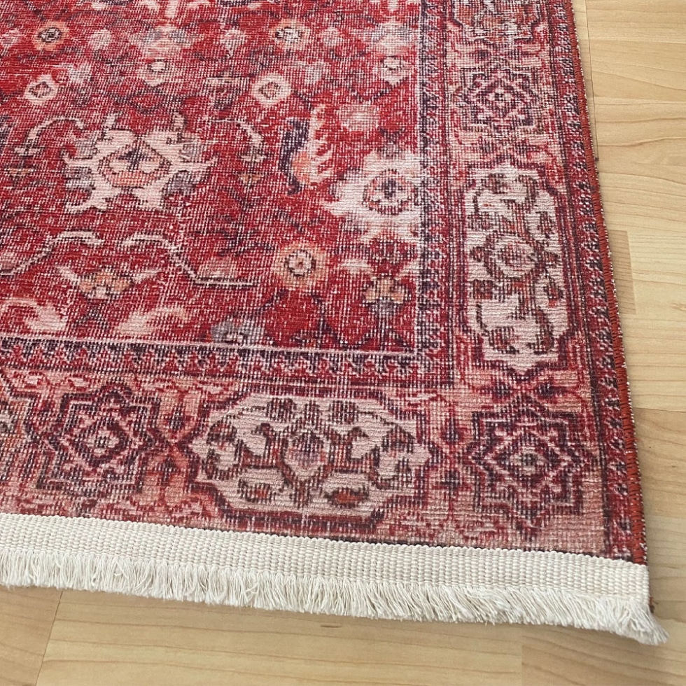 Red Oushak Kilim Style Washable Rug