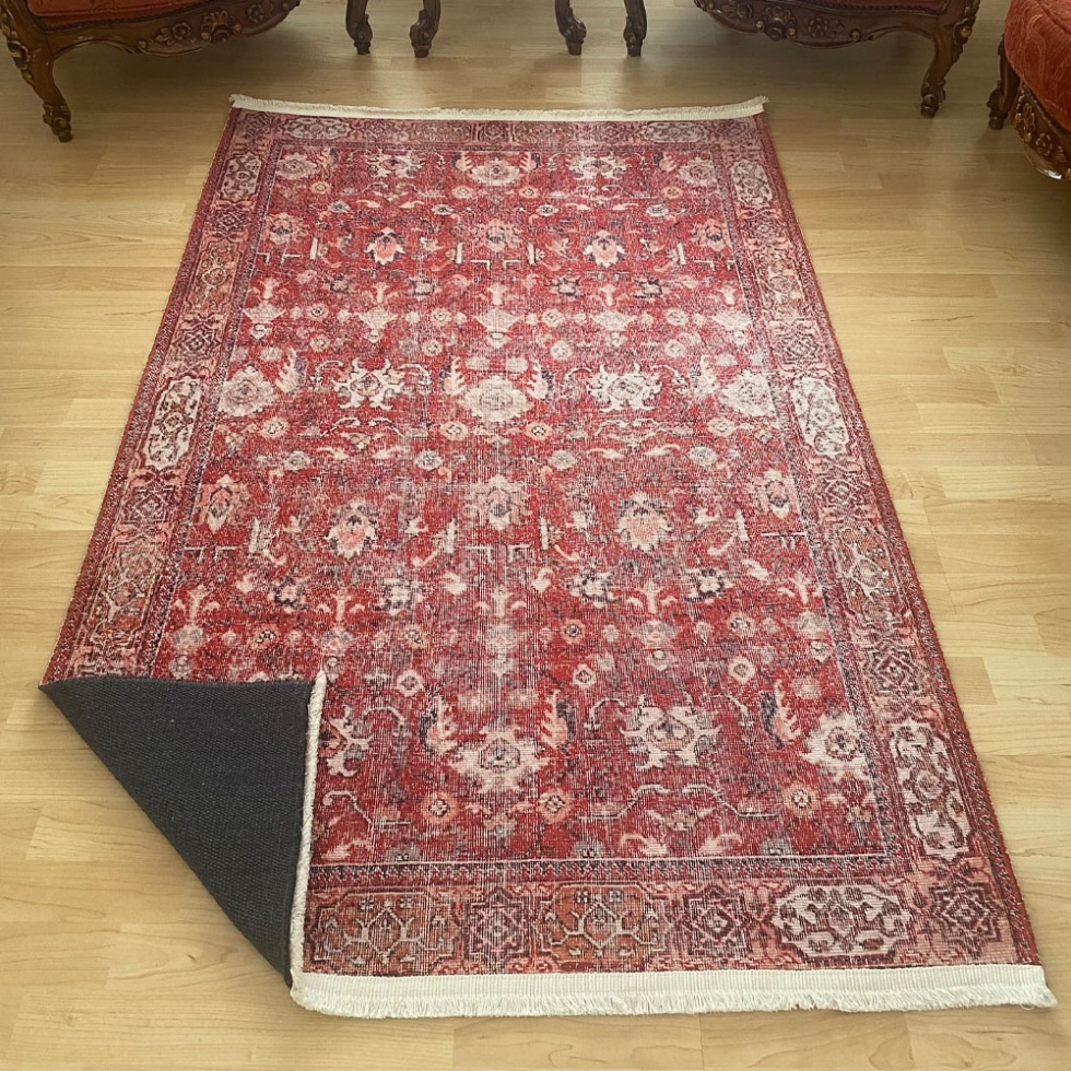 Red Oushak Kilim Style Washable Rug