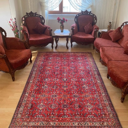 Red Oushak style washable rug