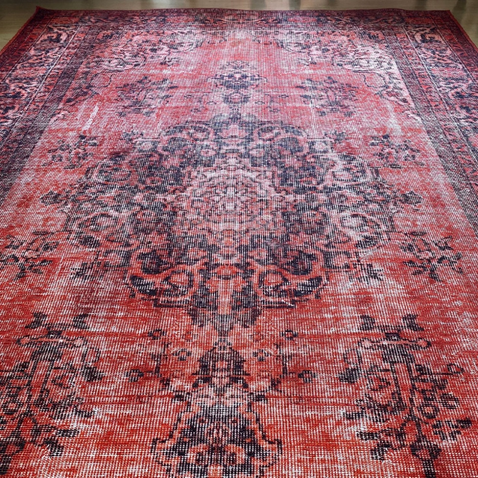 Red Turkish kilim style washable rug