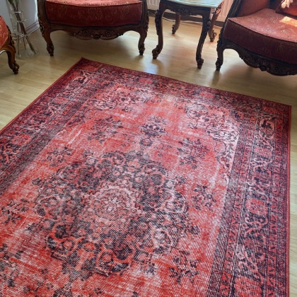 Red Turkish kilim style washable rug