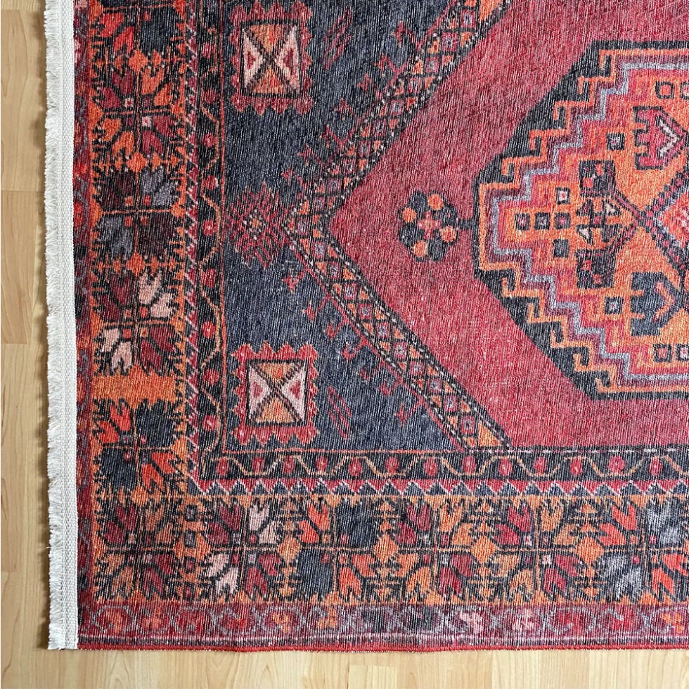 Red and blue oriental kilim style washable rug