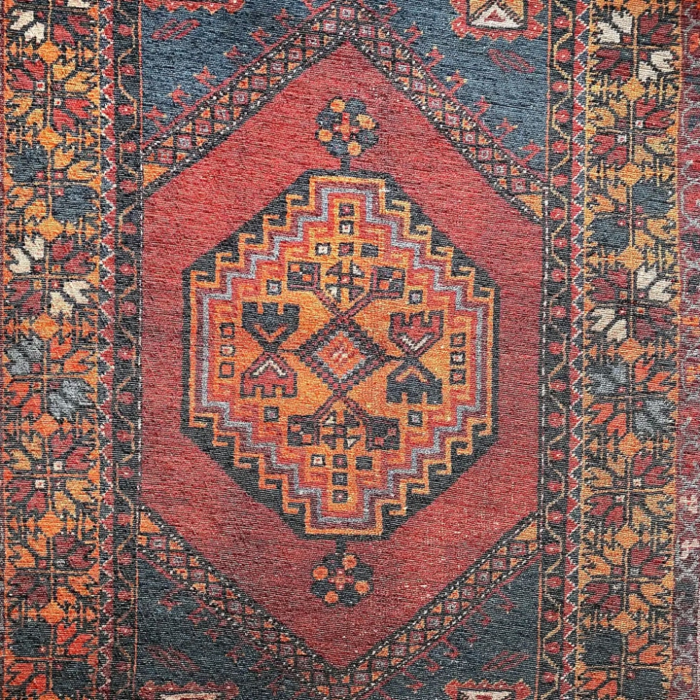 Red and blue oriental kilim style washable rug