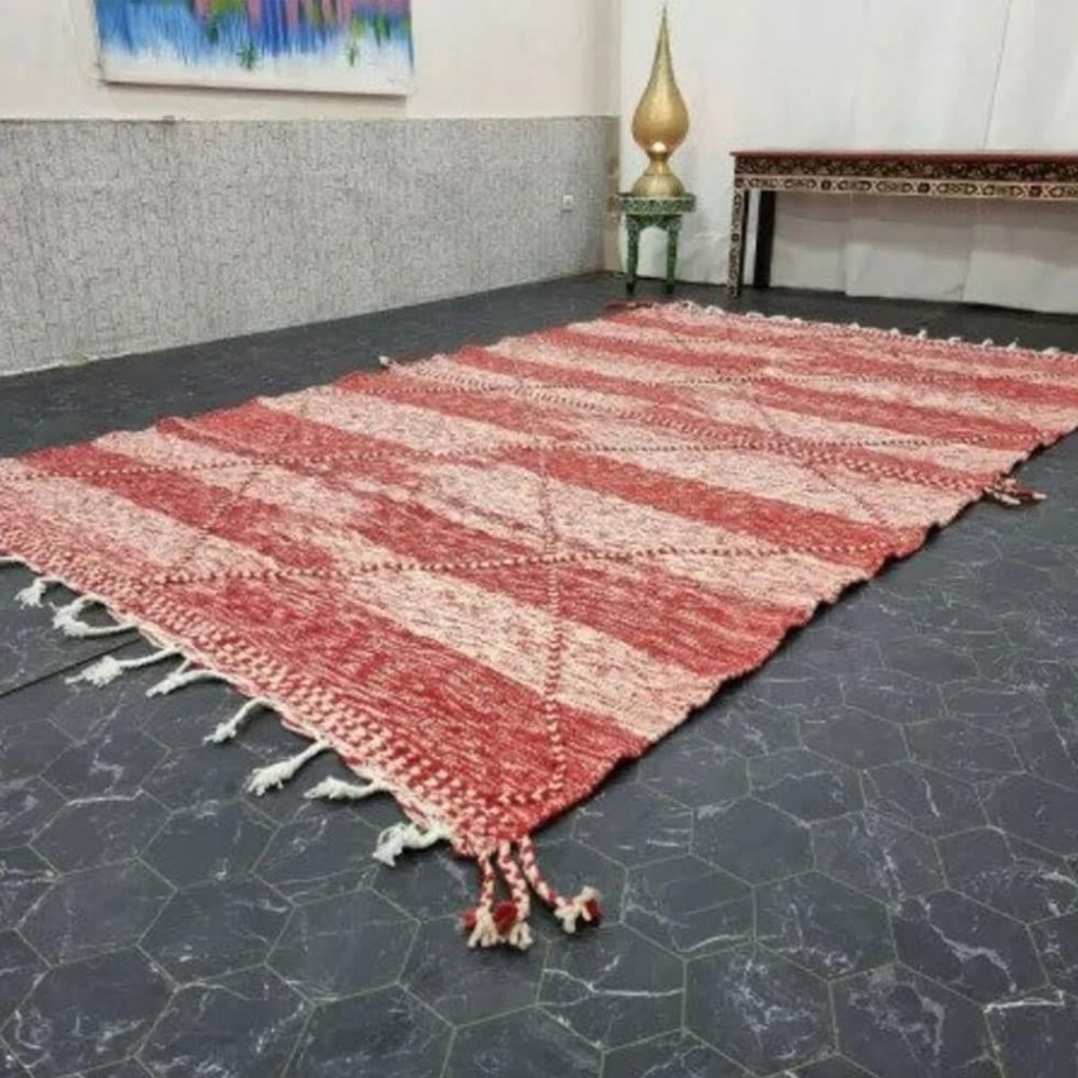 Red and white berber kilim rug