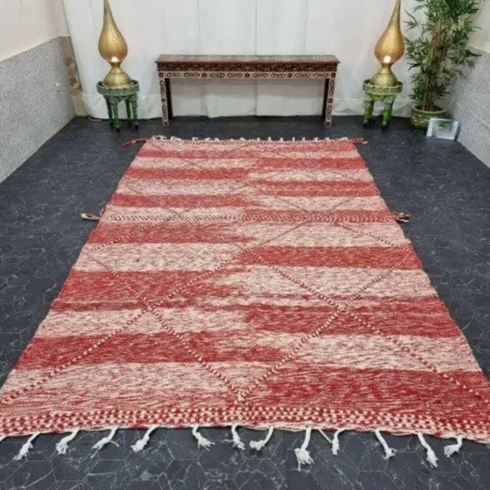 Red and white berber kilim rug