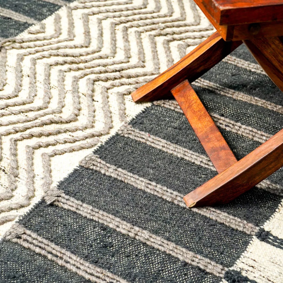 Scandinavian style Black and white kilim rug