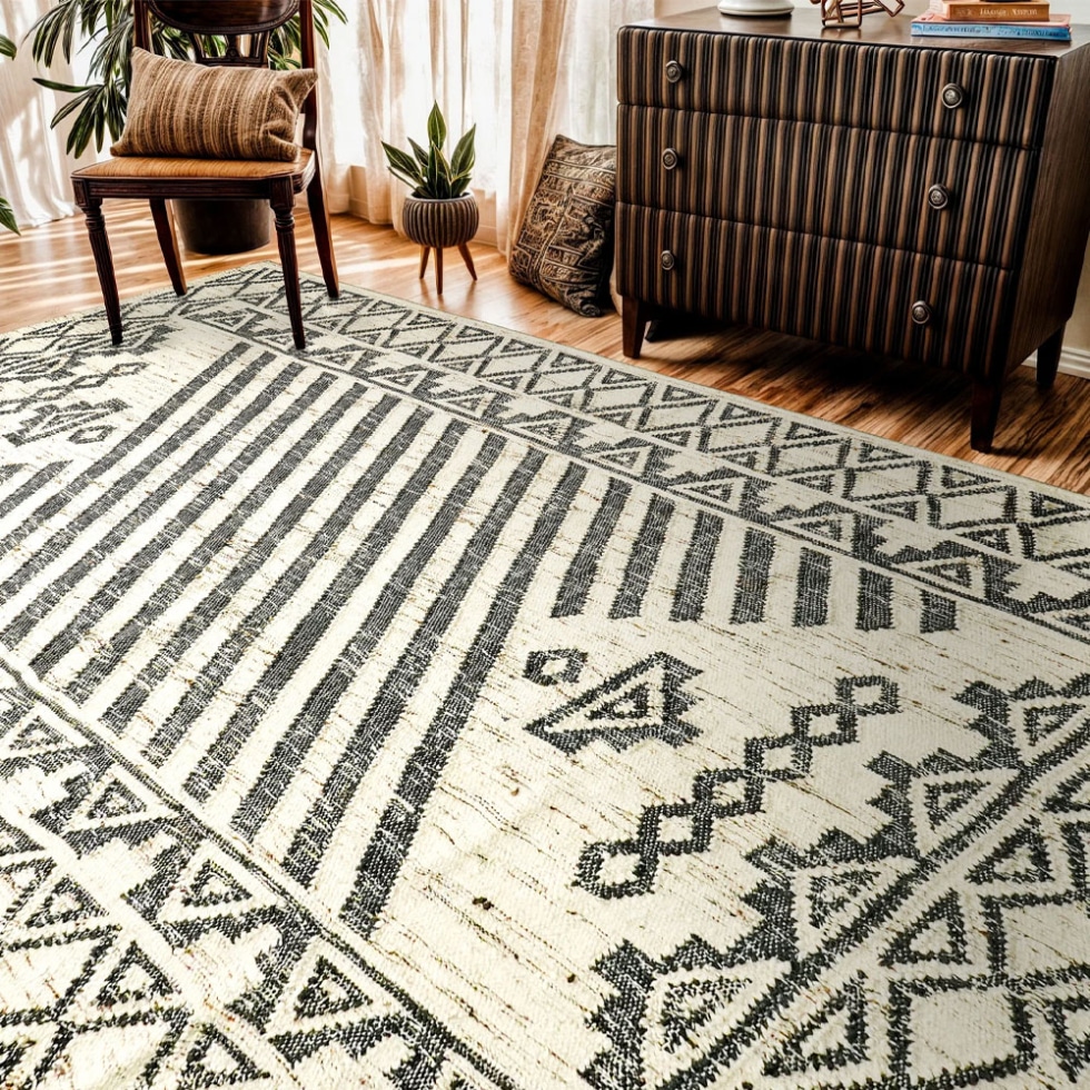 Scandinavian style ivory kilim rug