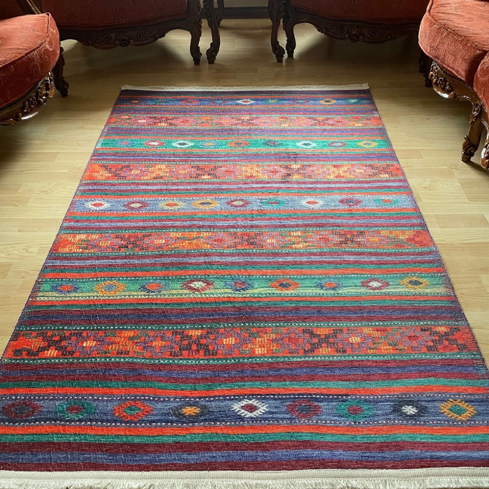 Striped afghan style printed rug