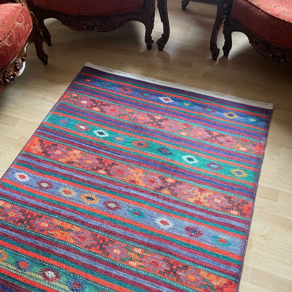 Striped afghan style printed rug