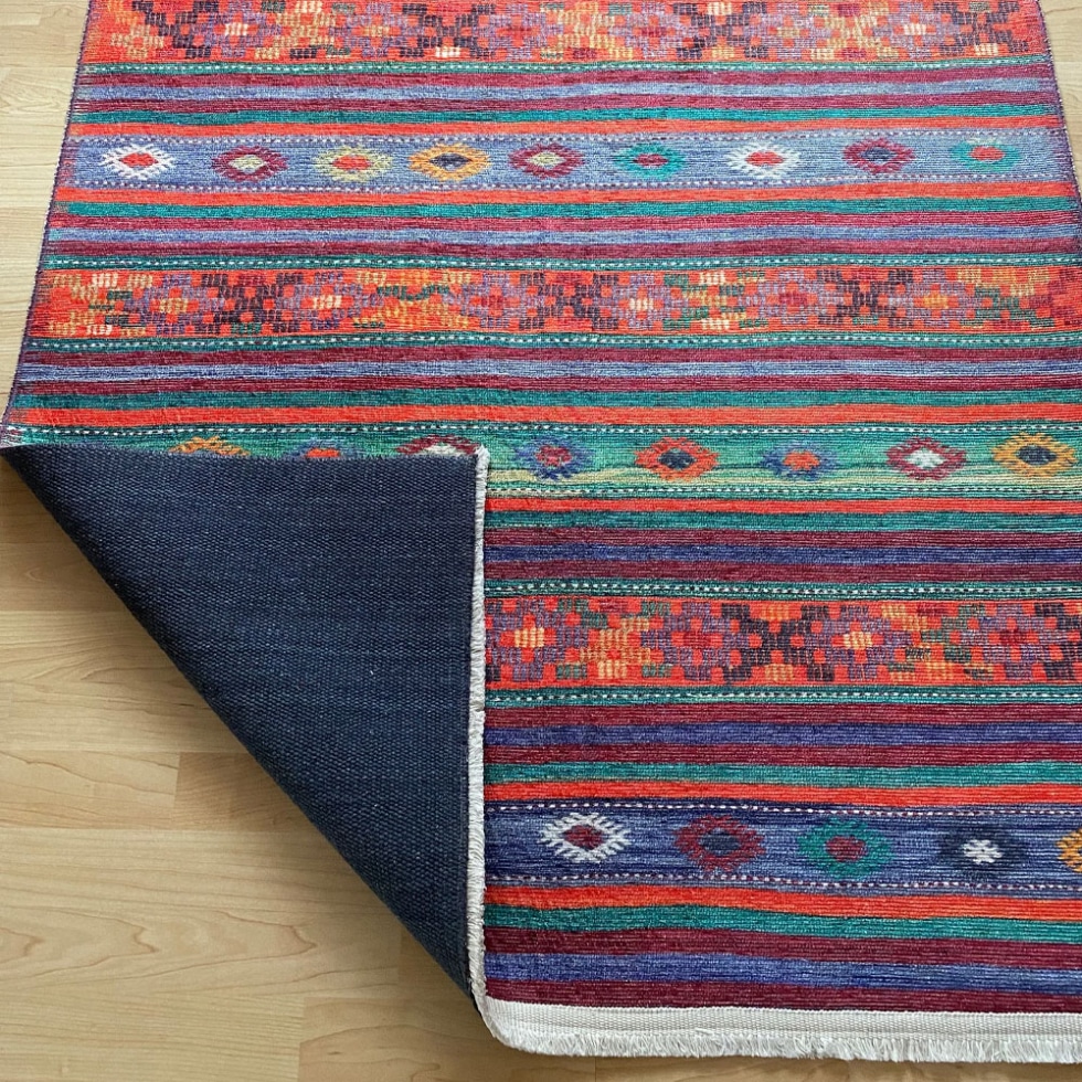 Striped afghan style printed rug