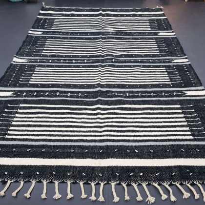 Striped black and white kilim berber rug