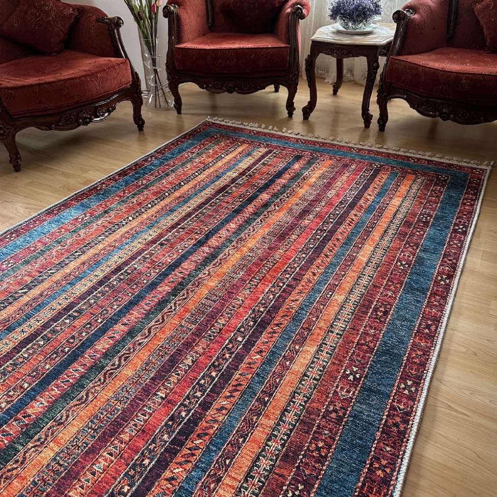 Striped turkish kilim style rug