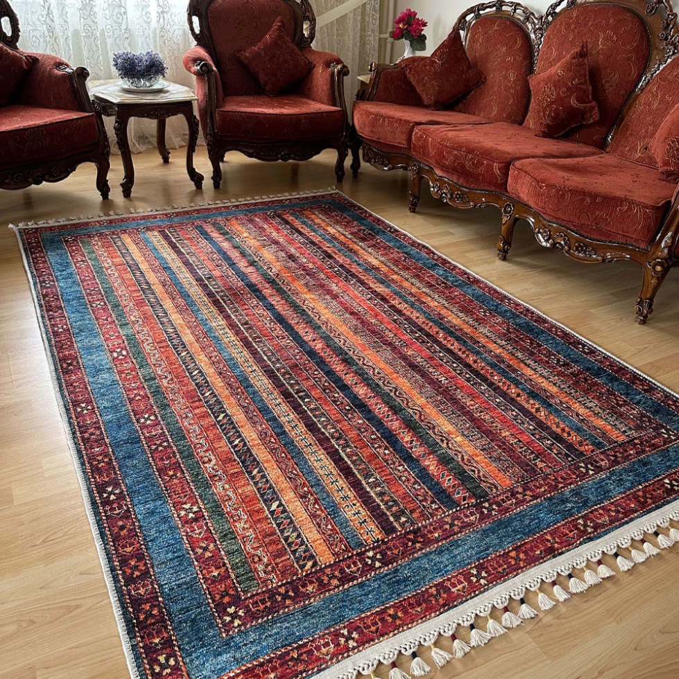 Striped turkish kilim style rug