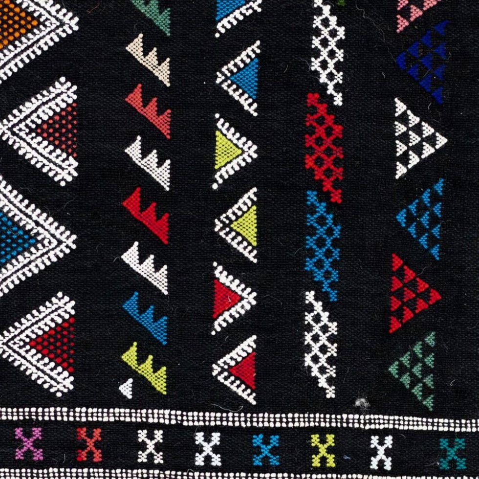 Traditional Black Akhnif Berber kilim rug