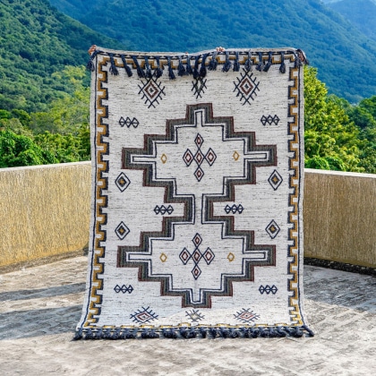 Tribal aztec style white kilim rug