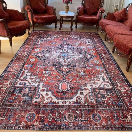 Vintage red and blue oriental style rug