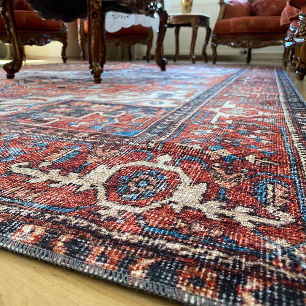 Vintage red and blue oriental style rug