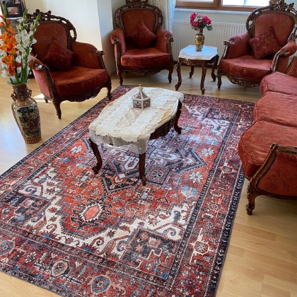 Vintage red and blue oriental style rug