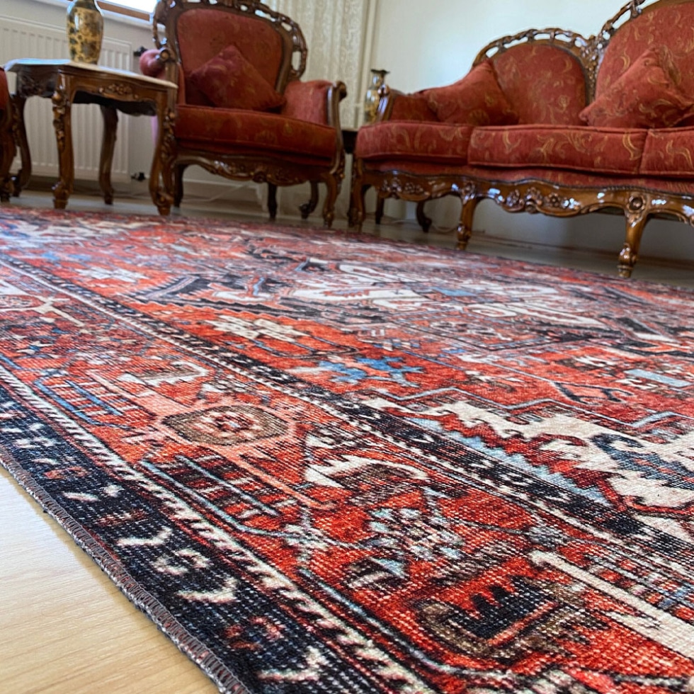 Vintage red and blue oriental style rug