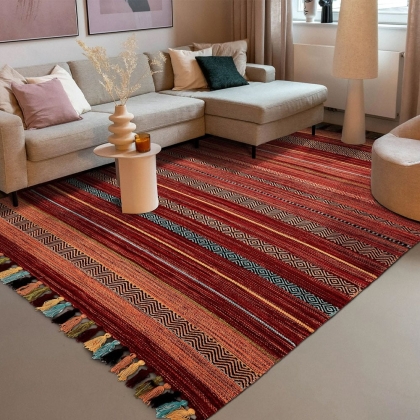 Vintage style red striped kilim rug