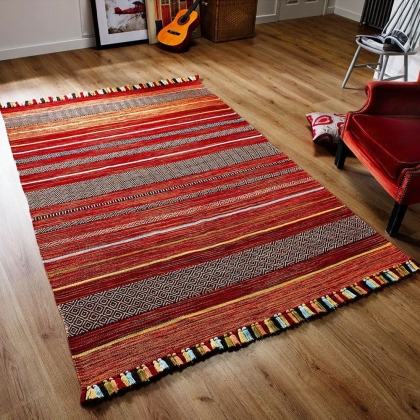 Vintage style red striped kilim rug