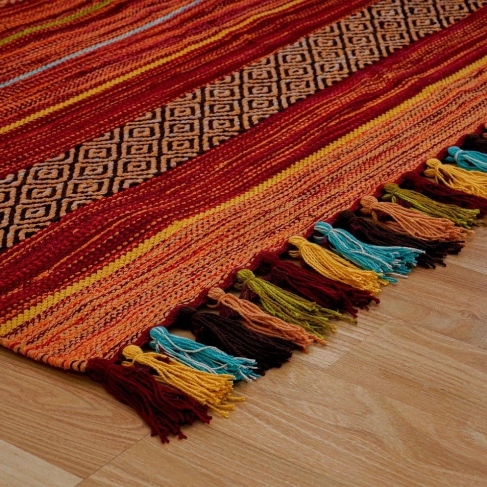 Vintage style red striped kilim rug