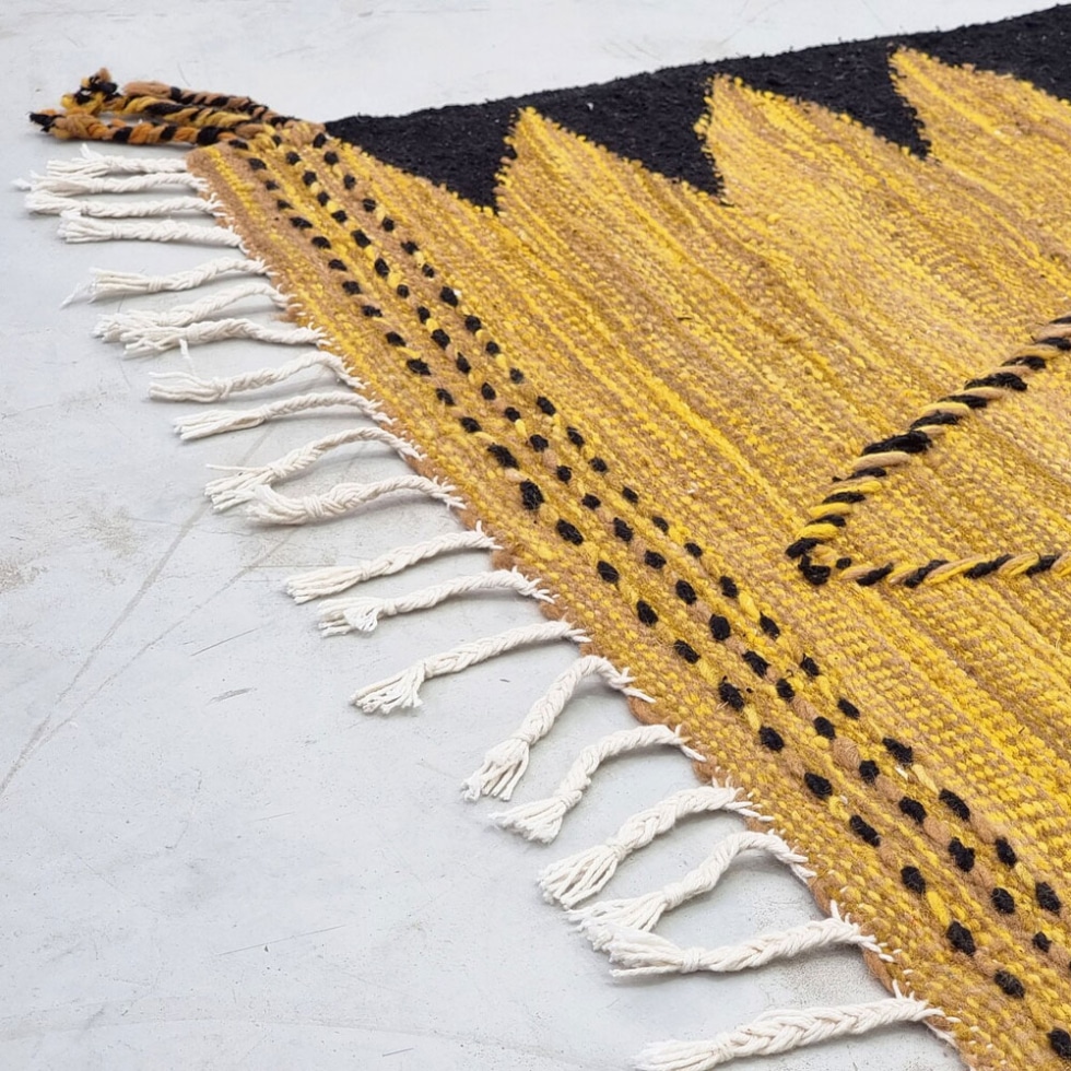 Yellow and black moroccan kilim rug