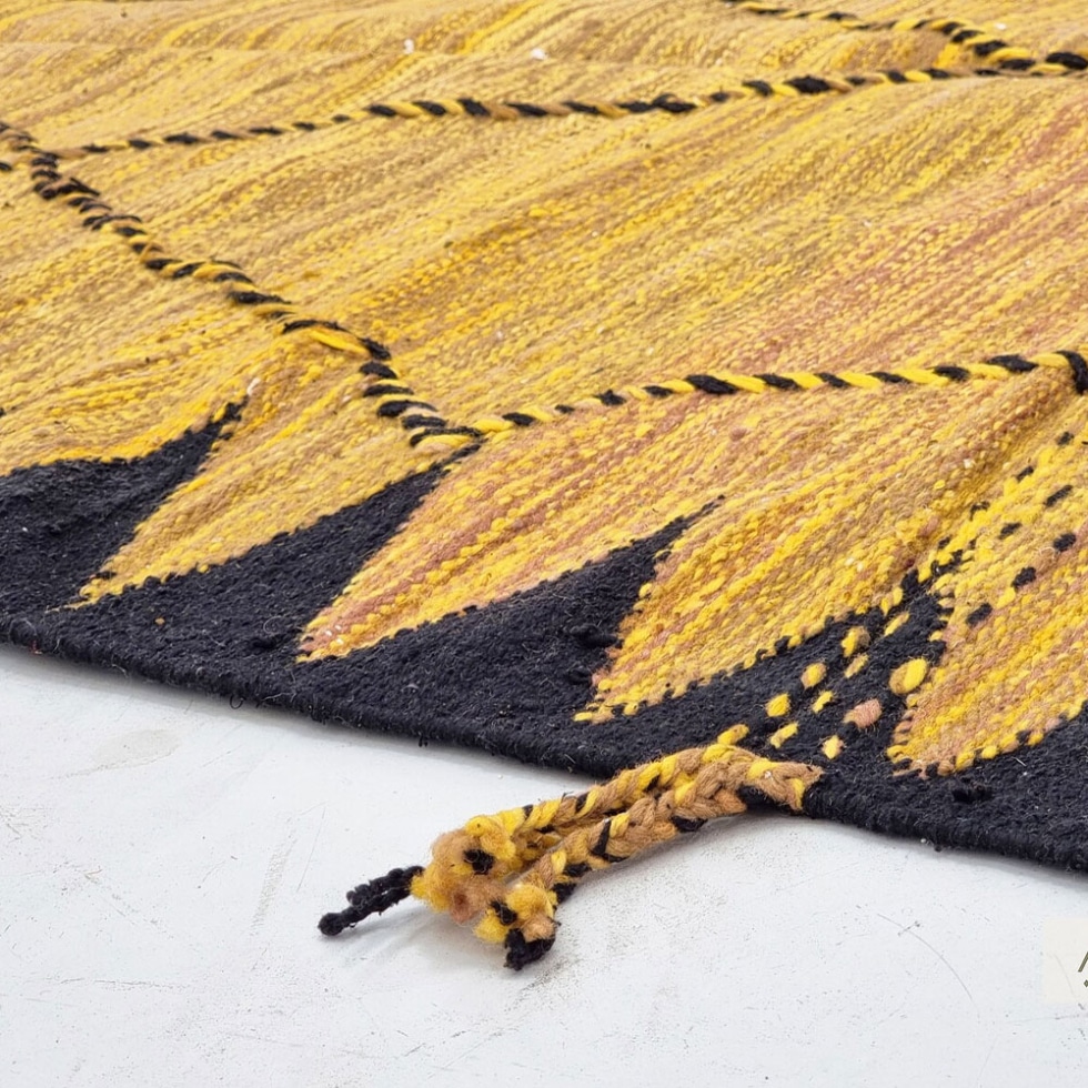 Yellow and black moroccan kilim rug