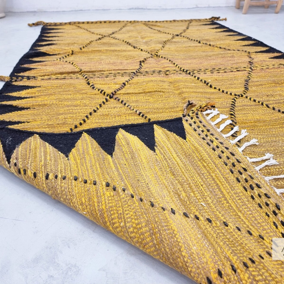 Yellow and black moroccan kilim rug