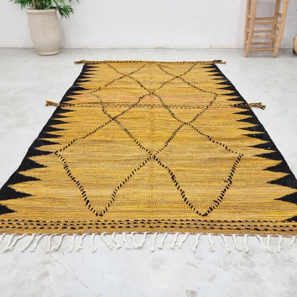 Yellow and black moroccan kilim rug