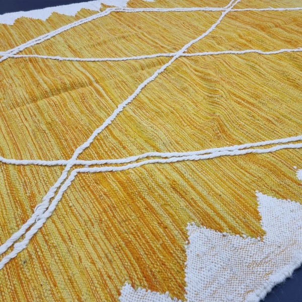 Yellow and white moroccan kilim rug