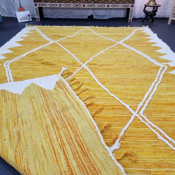 Yellow and white moroccan kilim rug