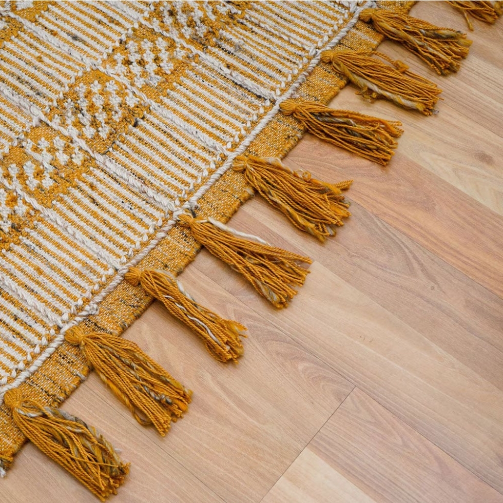 Yellow tribal indian kilim rug