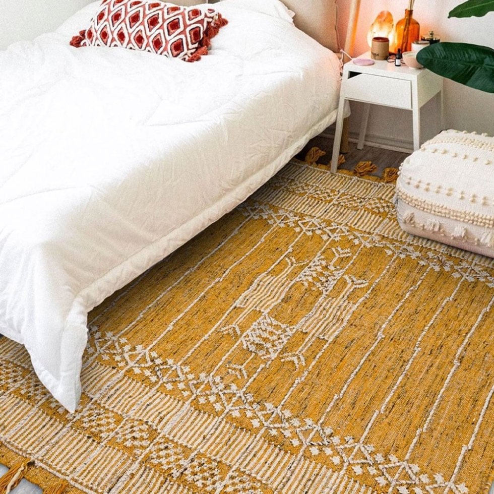 Yellow tribal indian kilim rug