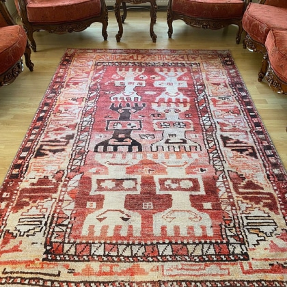 red and pink turkish washable kilim rug