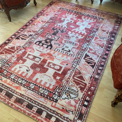 red and pink turkish washable kilim rug