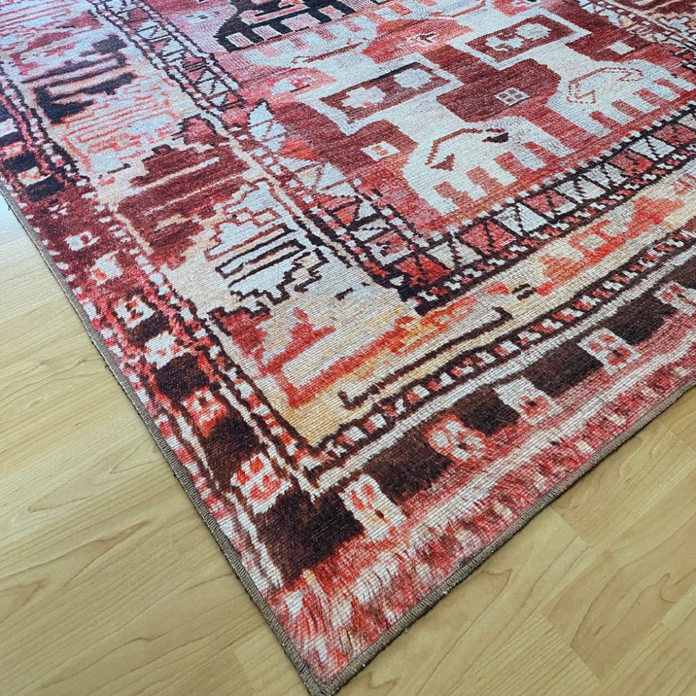 red and pink turkish washable kilim rug