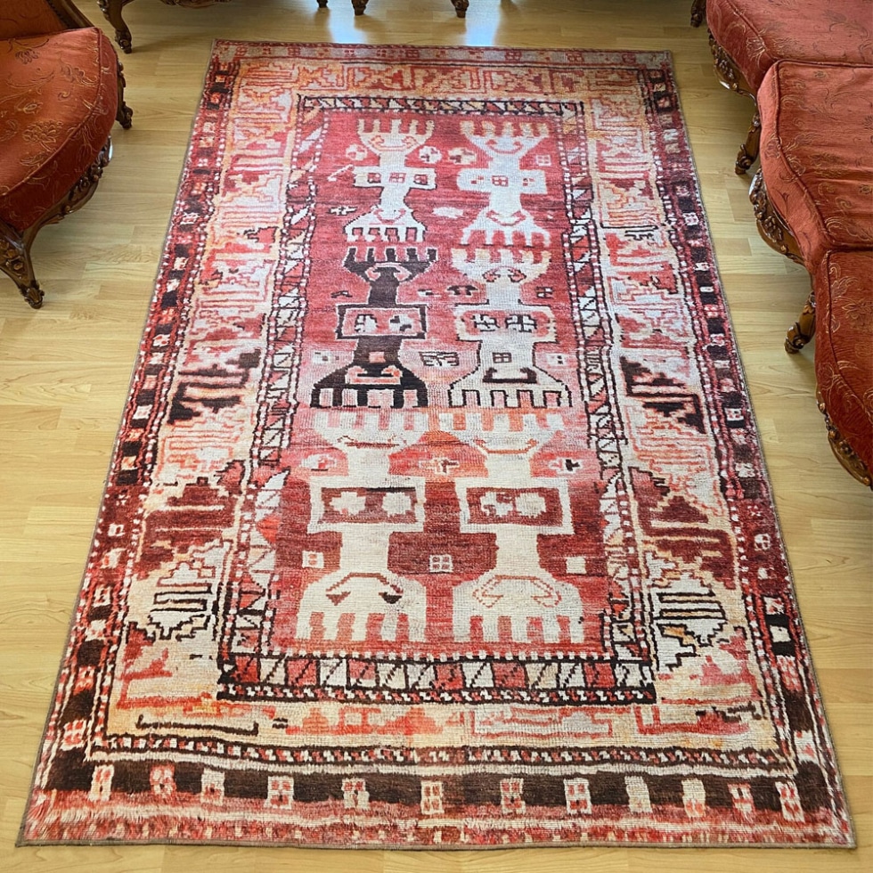 red and pink turkish washable kilim rug