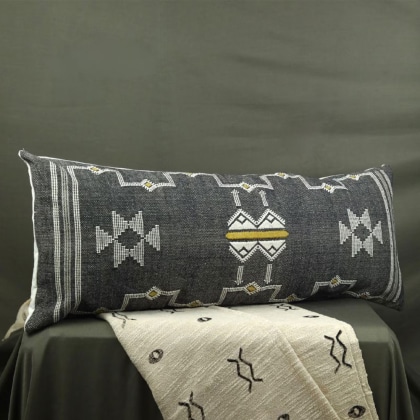 Long kilim lumbar pillow black