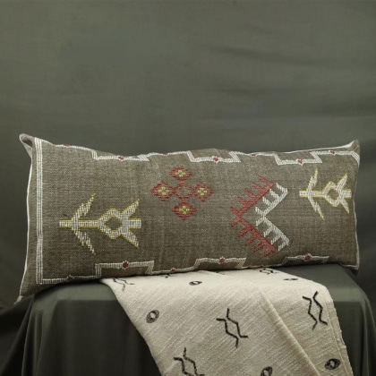 Long kilim lumbar pillow green