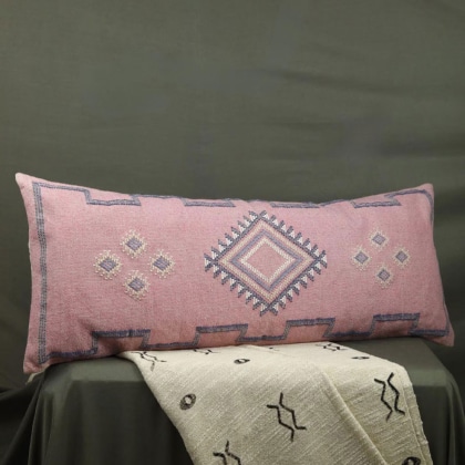 Long kilim lumbar pillow pink