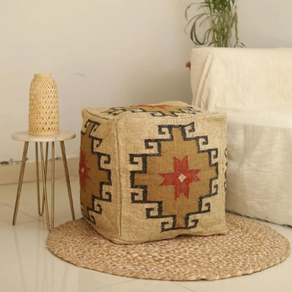 Beige wool kilim pouf