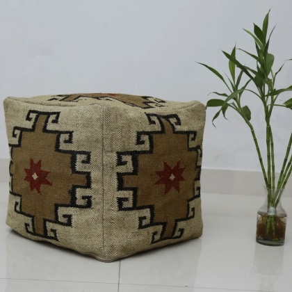 Beige wool kilim pouf