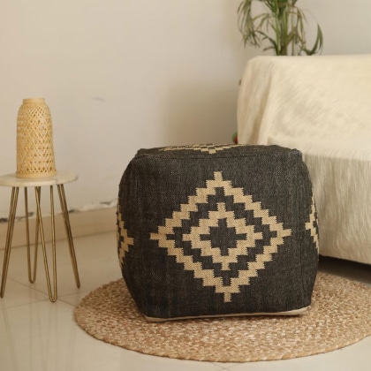 Black Diamond Pattern Kilim Pouf