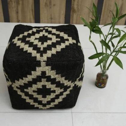 Black Diamond Pattern Kilim Pouf