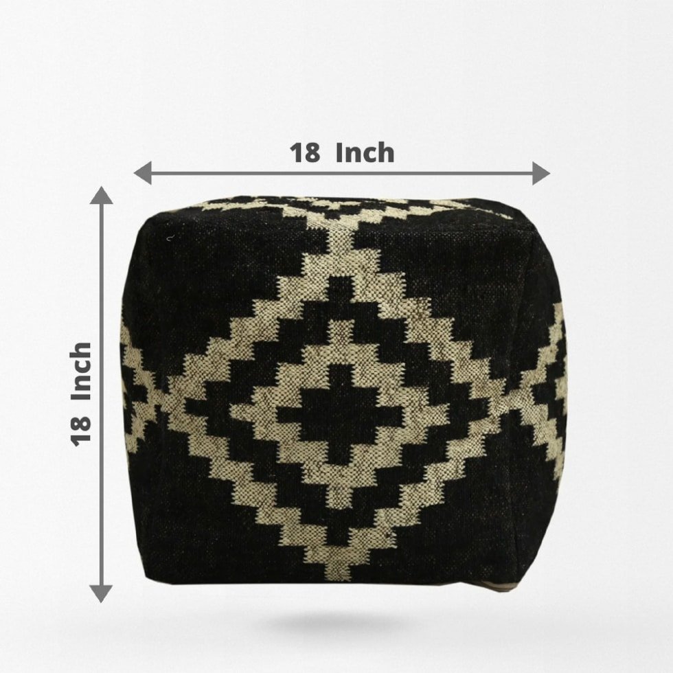 Black Diamond Pattern Kilim Pouf