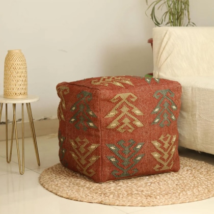 Cube red kilim pouf